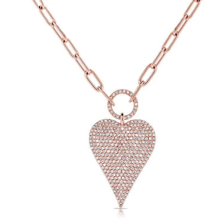 Diamond Heart Pendant Paperclip Necklace