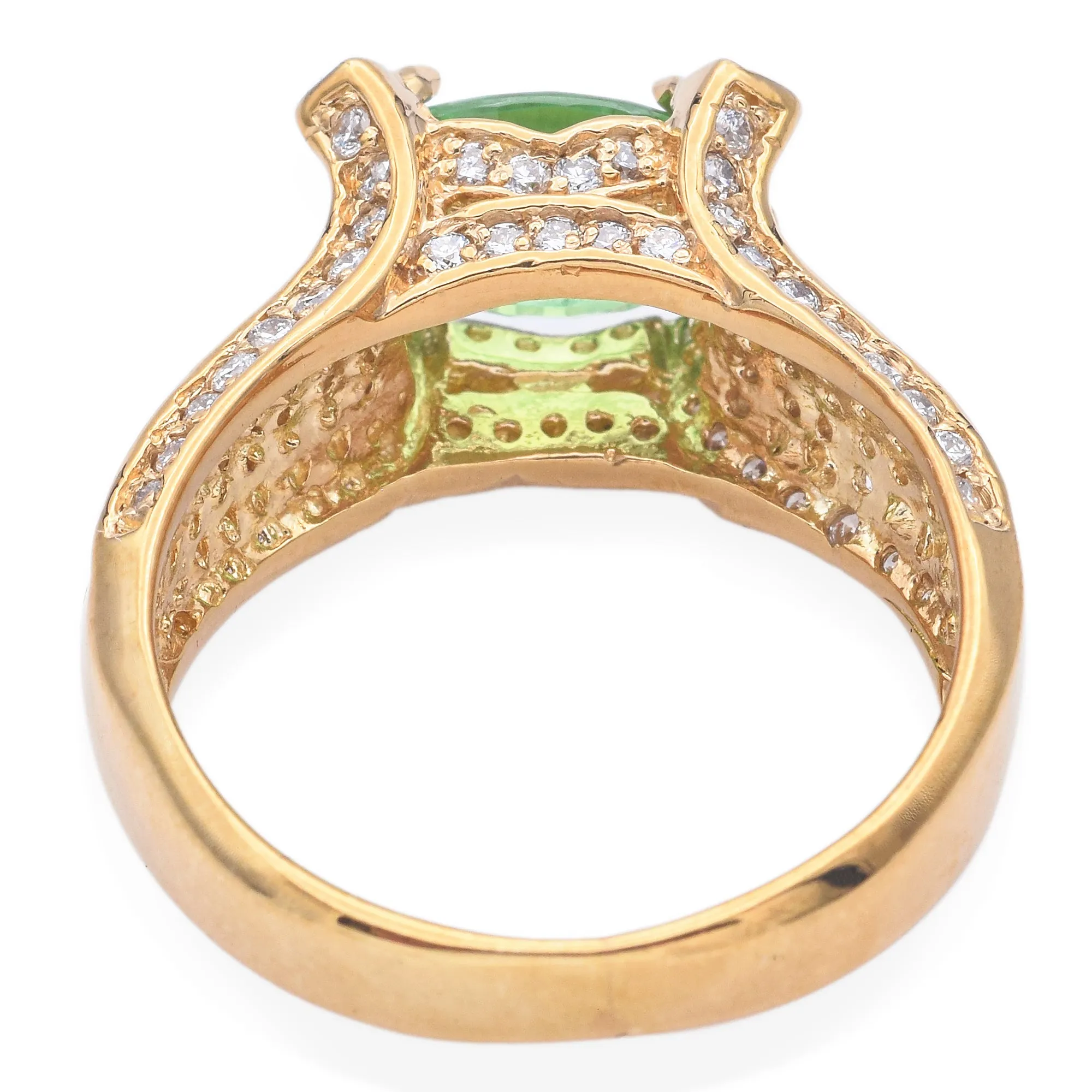 Estate 18K Gold Green Cuprian Elbaite Tourmaline & 1.10TCW Diamond Band Ring