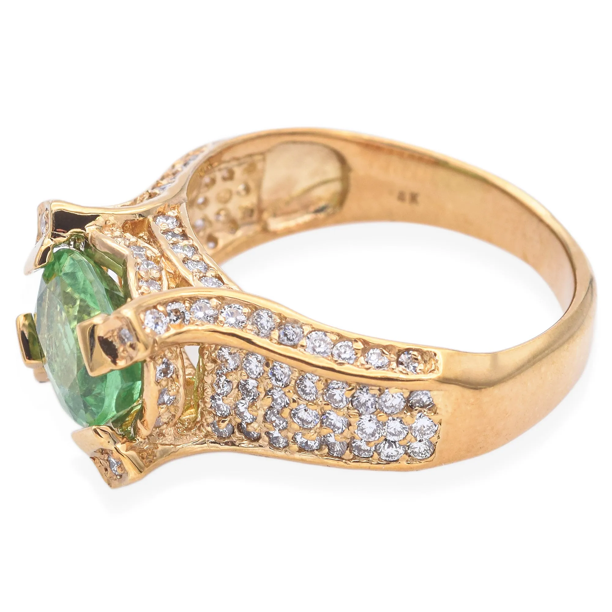 Estate 18K Gold Green Cuprian Elbaite Tourmaline & 1.10TCW Diamond Band Ring