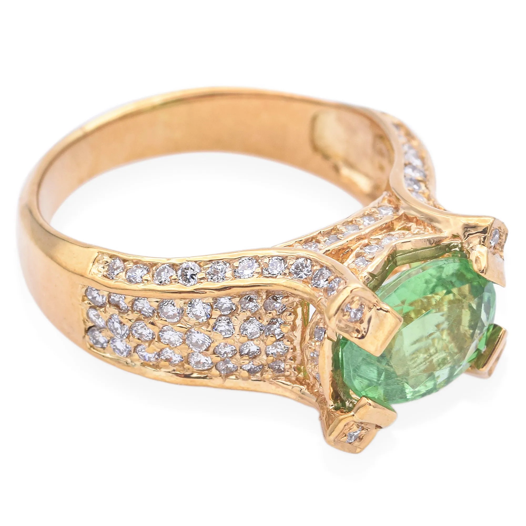 Estate 18K Gold Green Cuprian Elbaite Tourmaline & 1.10TCW Diamond Band Ring