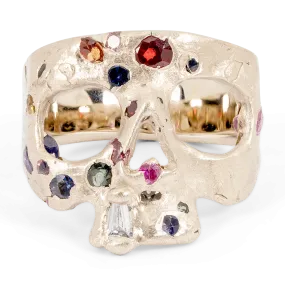 Extra Small Rainbow Confetti Skull Ring in White - Size 3 - 11247