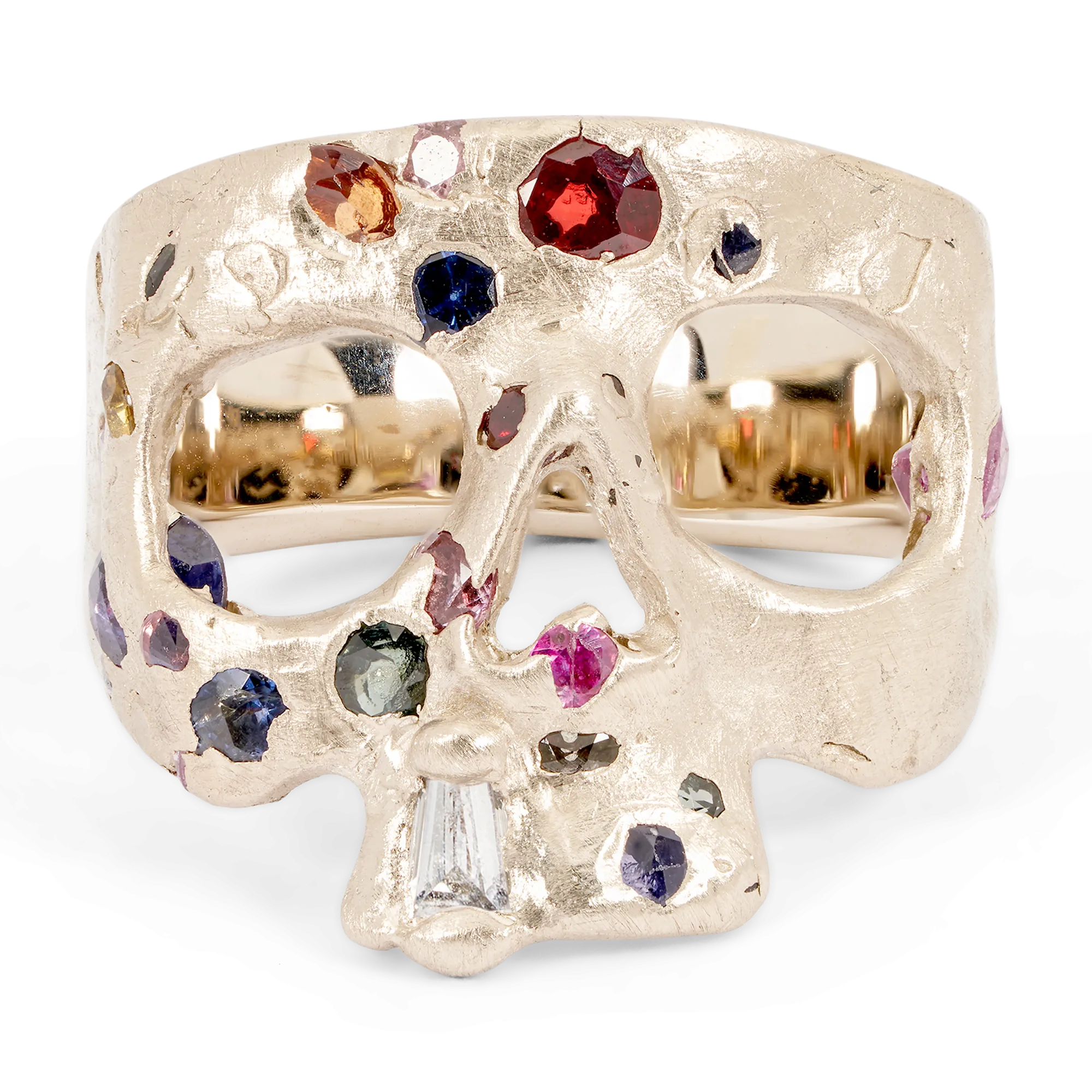 Extra Small Rainbow Confetti Skull Ring in White - Size 3 - 11247