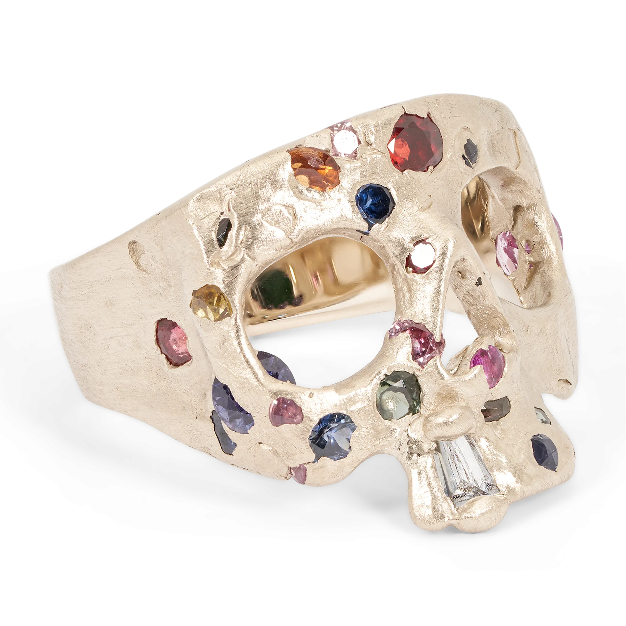 Extra Small Rainbow Confetti Skull Ring in White - Size 3 - 11247