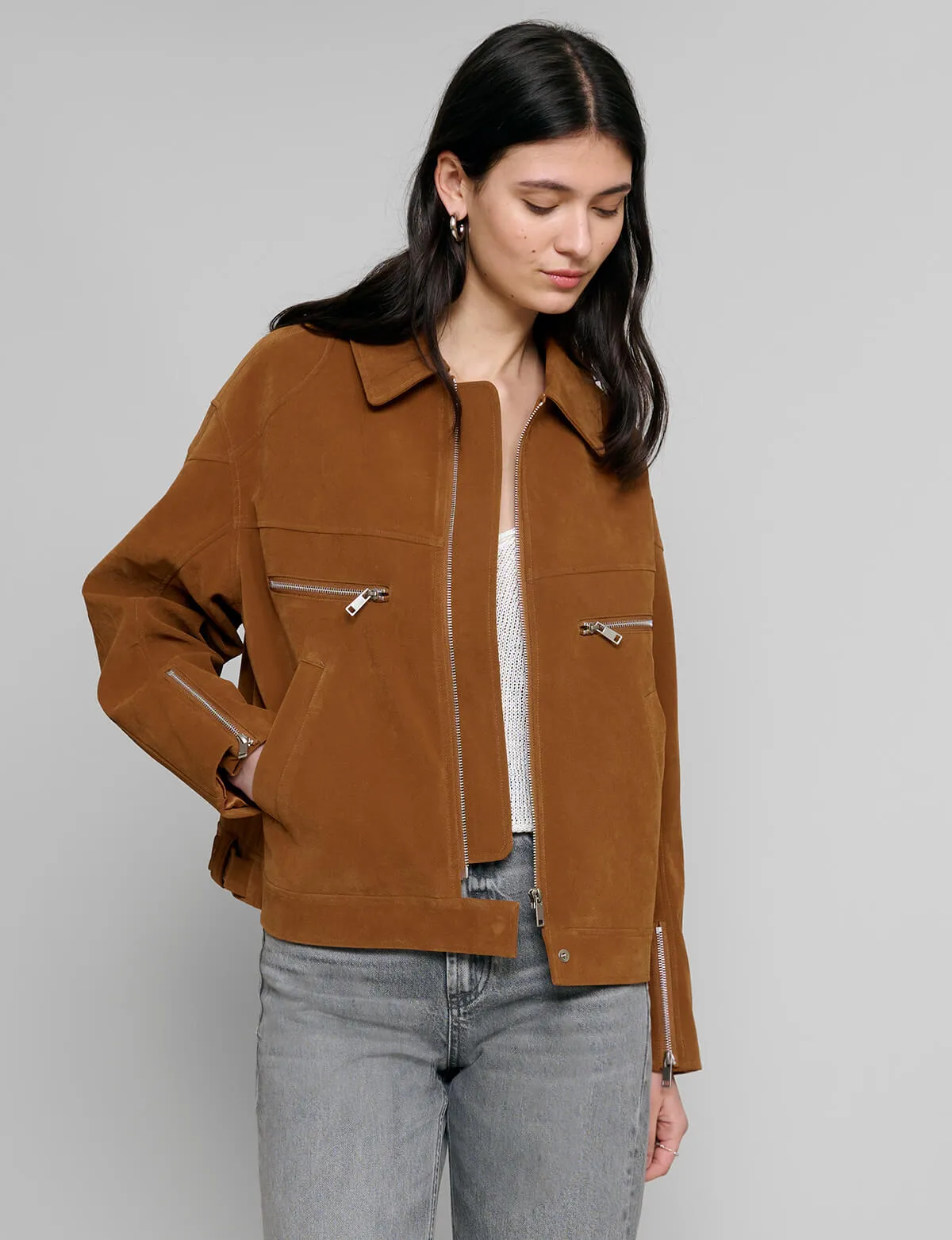 Faux Suede Moto Zip Jacket