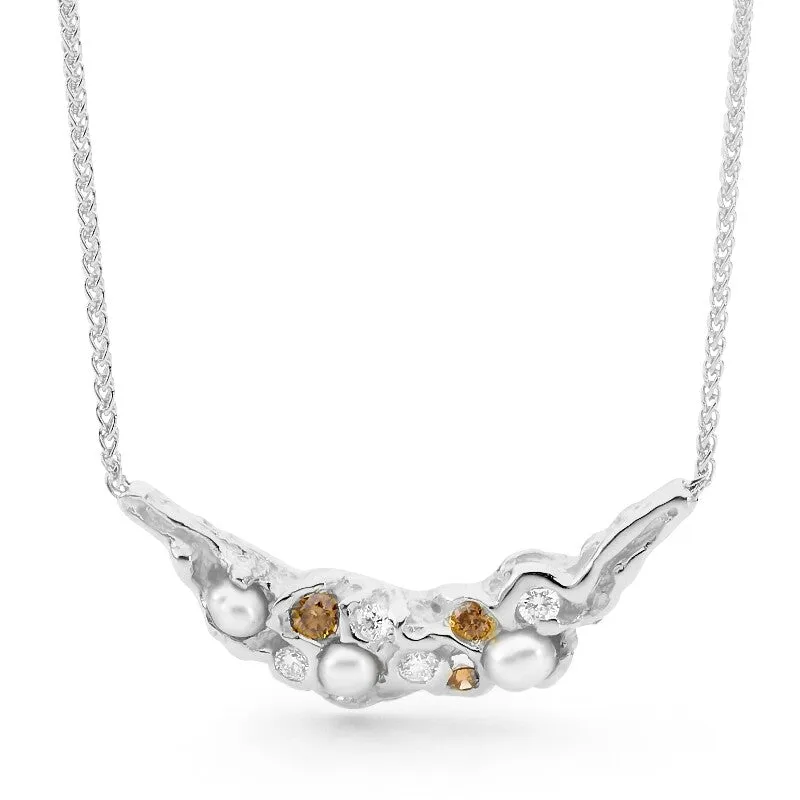 Freeform Champagne Diamond and Pearl Freeform Necklace