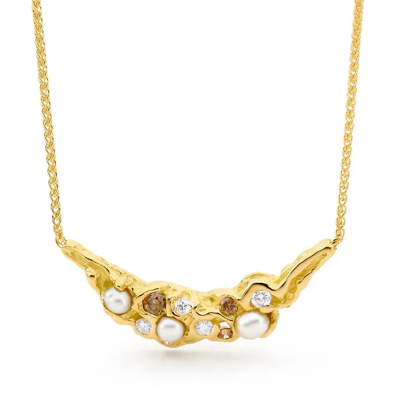 Freeform Champagne Diamond and Pearl Freeform Necklace