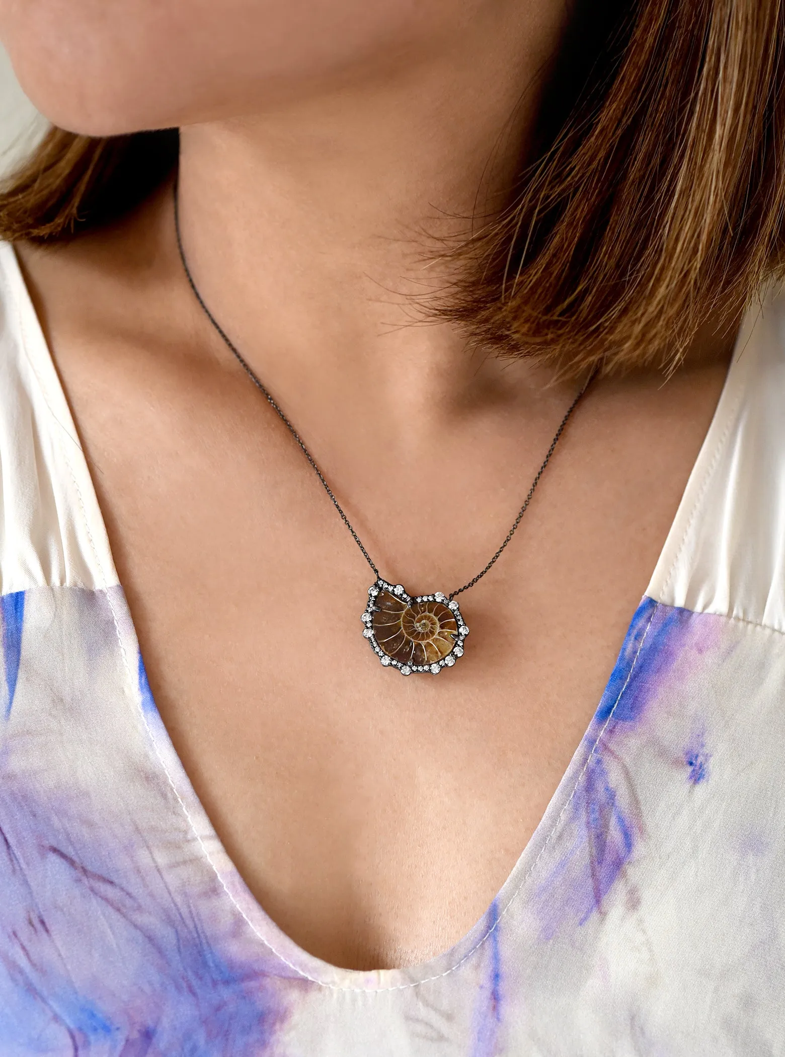 Freeform CZ Rim Ammonite Necklace