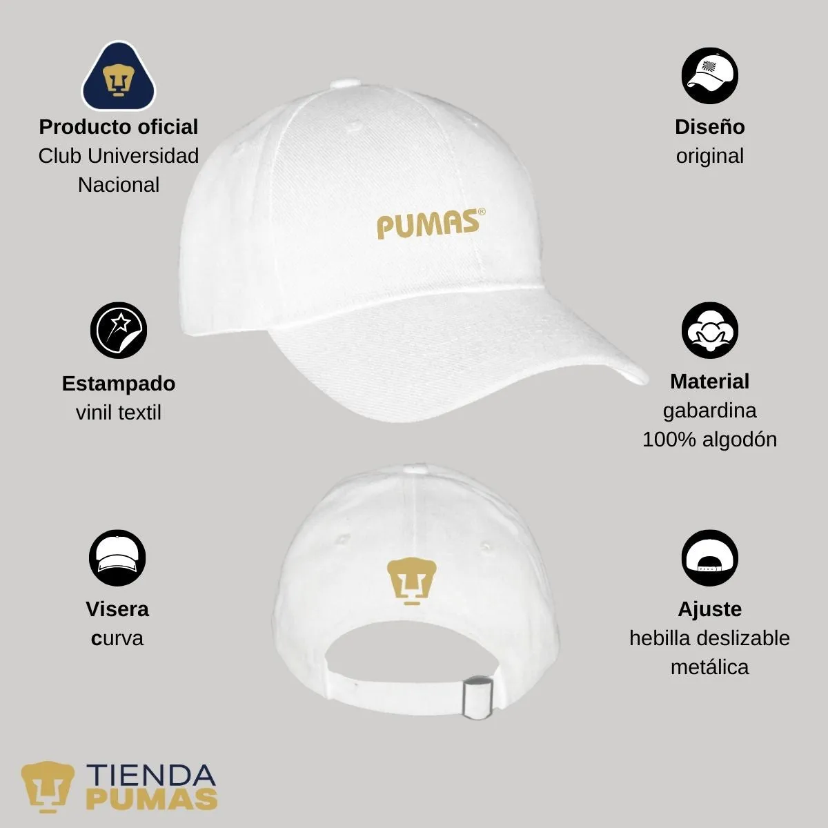 Gorra Pumas UNAM Hombre Mujer Ajustable Logo Dorado 2 Vinil