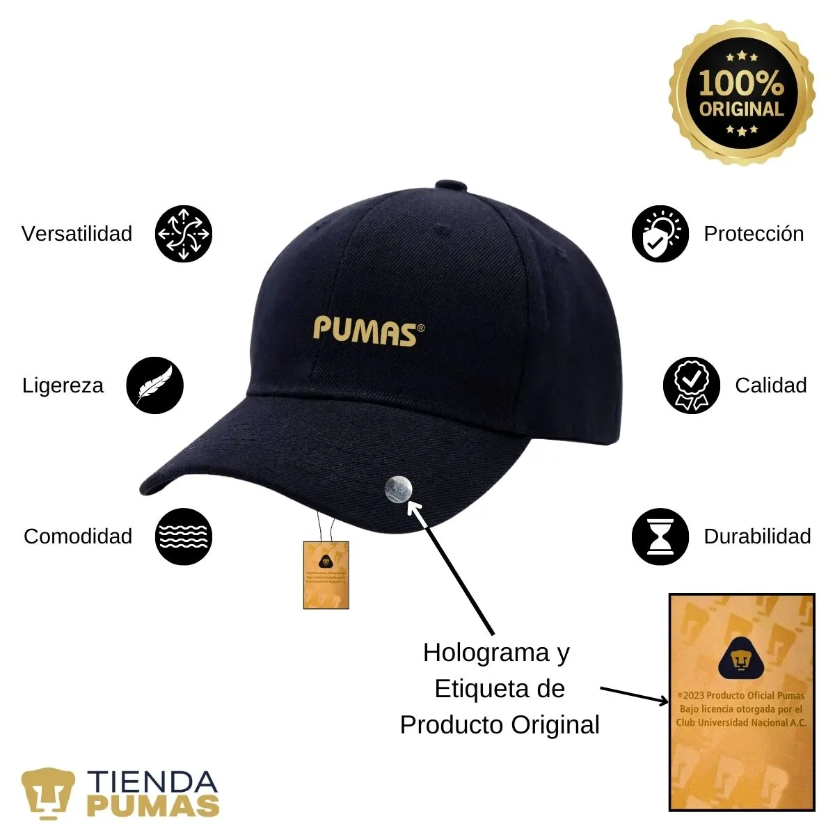 Gorra Pumas UNAM Hombre Mujer Ajustable Logo Dorado 2 Vinil