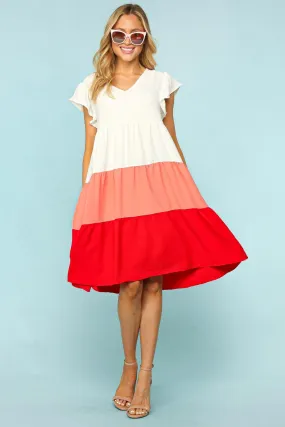 Haptics V Neck Ruffle Babydoll Color Block Dress