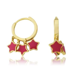 Hot Pink Hanging Stars Huggie Earrings