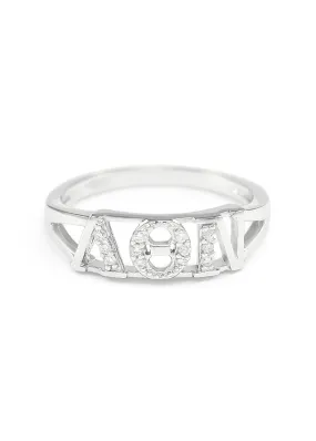 Lambda Theta Nu Sterling Silver Ring with Simulated Diamonds