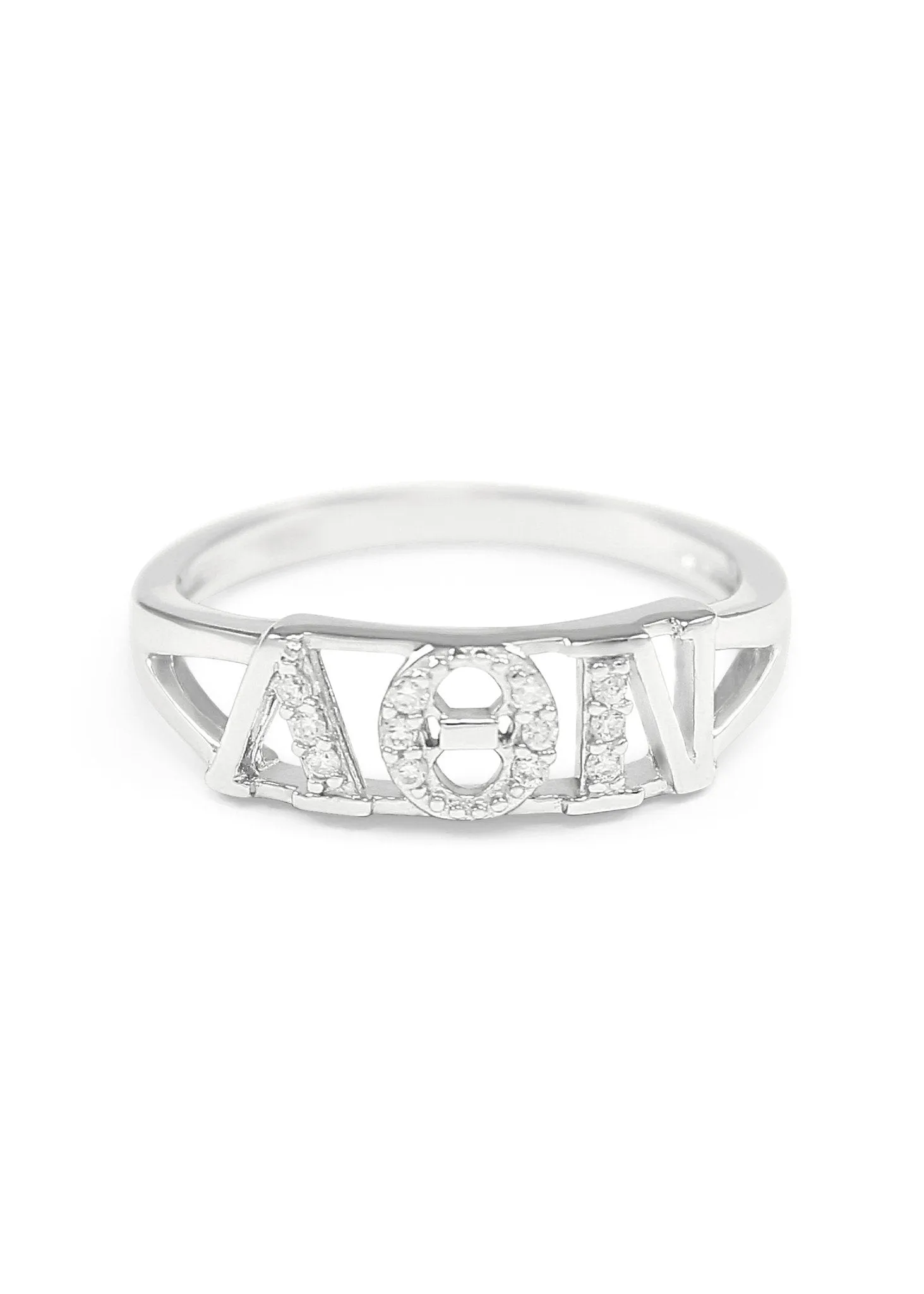 Lambda Theta Nu Sterling Silver Ring with Simulated Diamonds