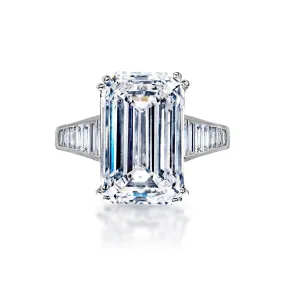 Lizzy 11 Carat F VS2 Emerald Cut Lab Grown Diamond Engagement Ring in 18k White Gold. GIA Certified