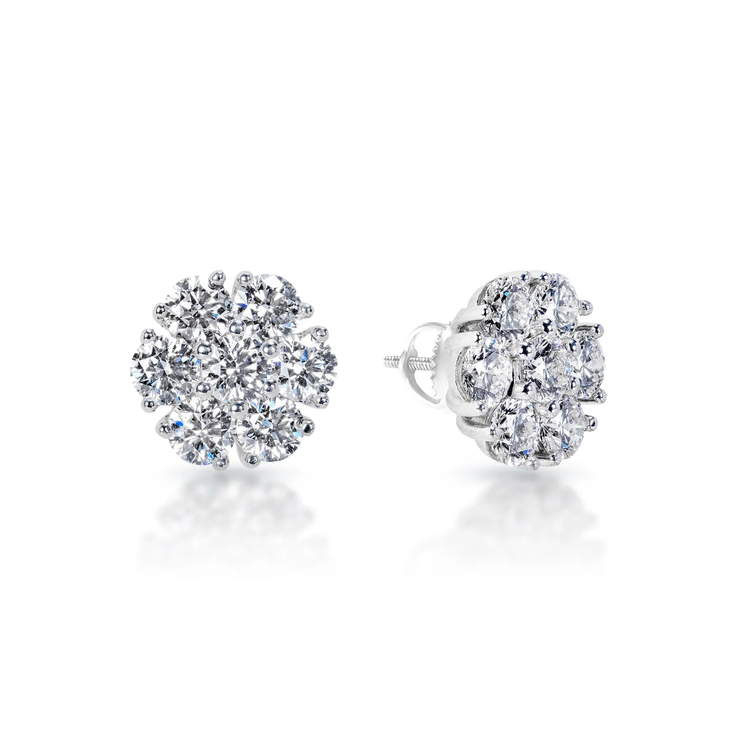 Londyn 4 Carats Round Brilliant Lab Grown Seven Stone Cluster Diamond Stud Earrings in 14k White Gold