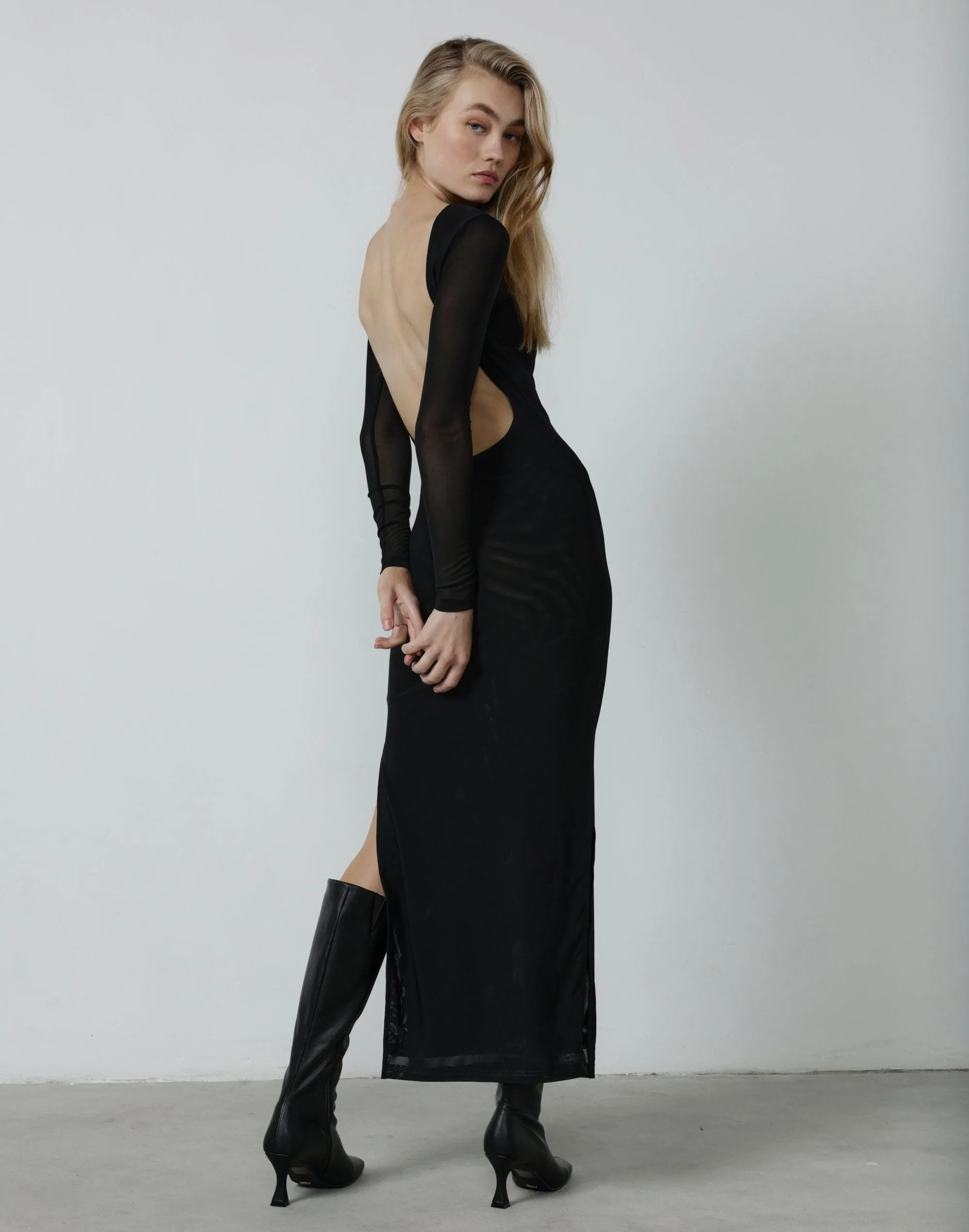 Luna Mesh Maxi Dress (Black)