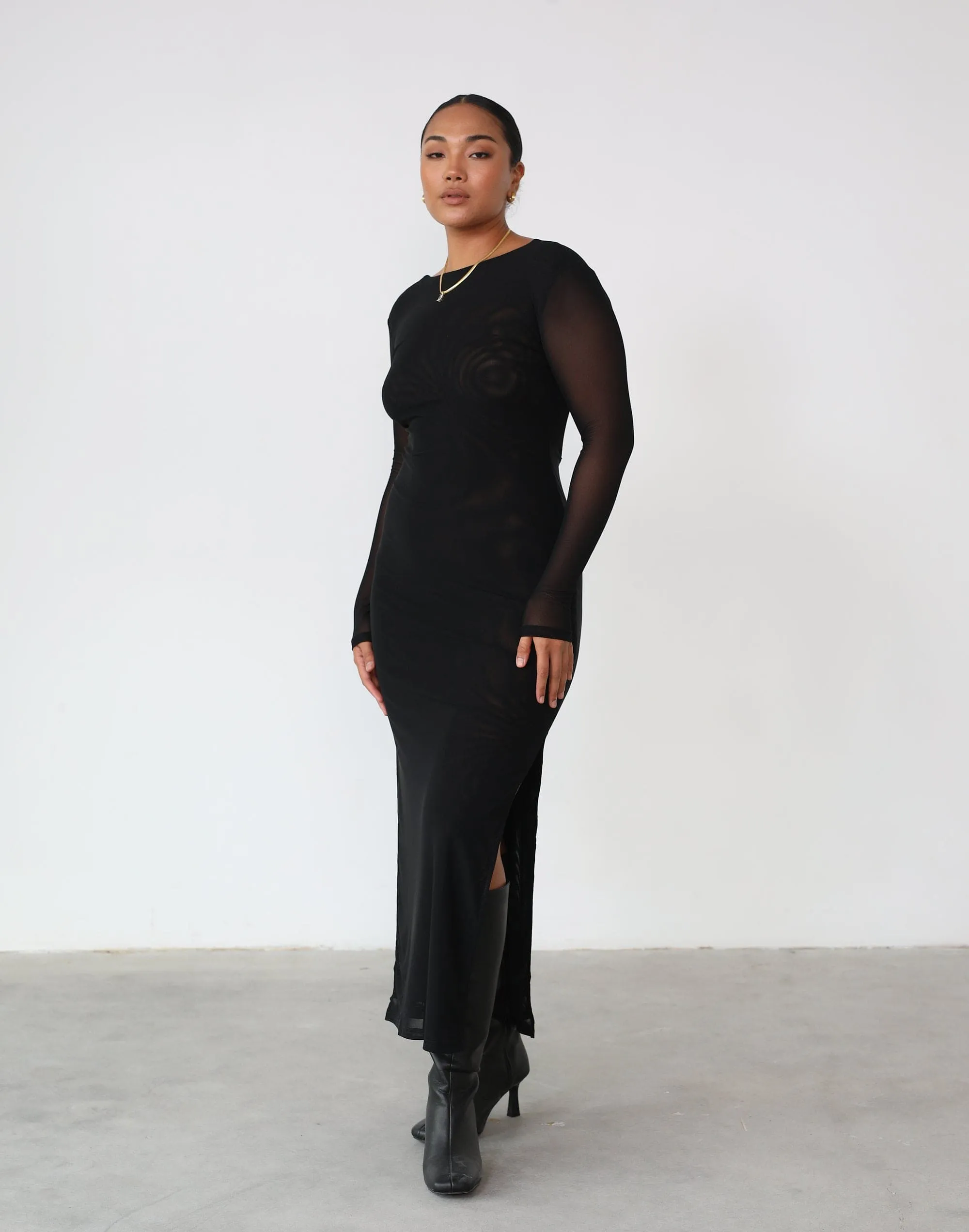 Luna Mesh Maxi Dress (Black)