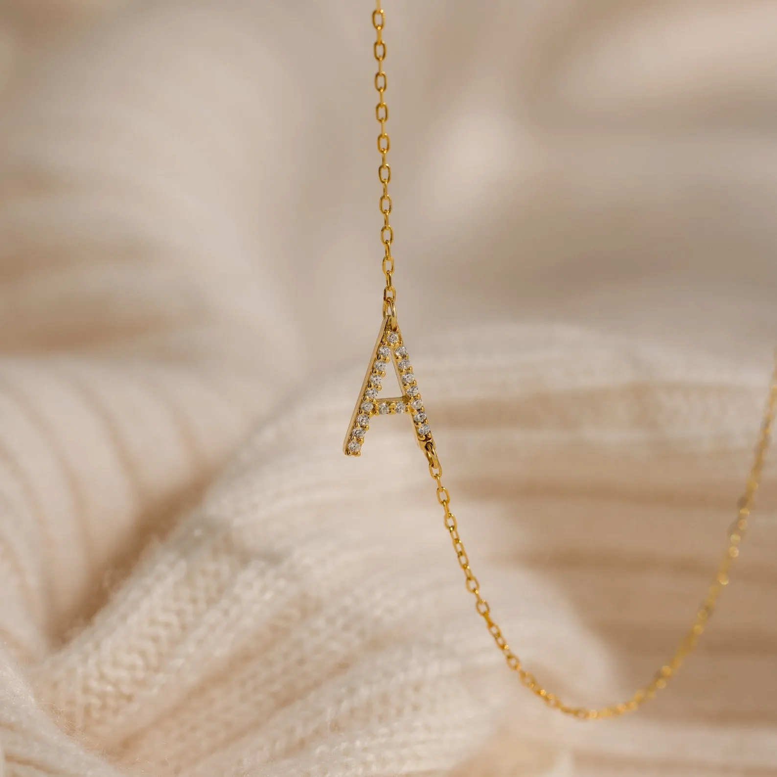 Mini Pave Sideways Initial Necklace