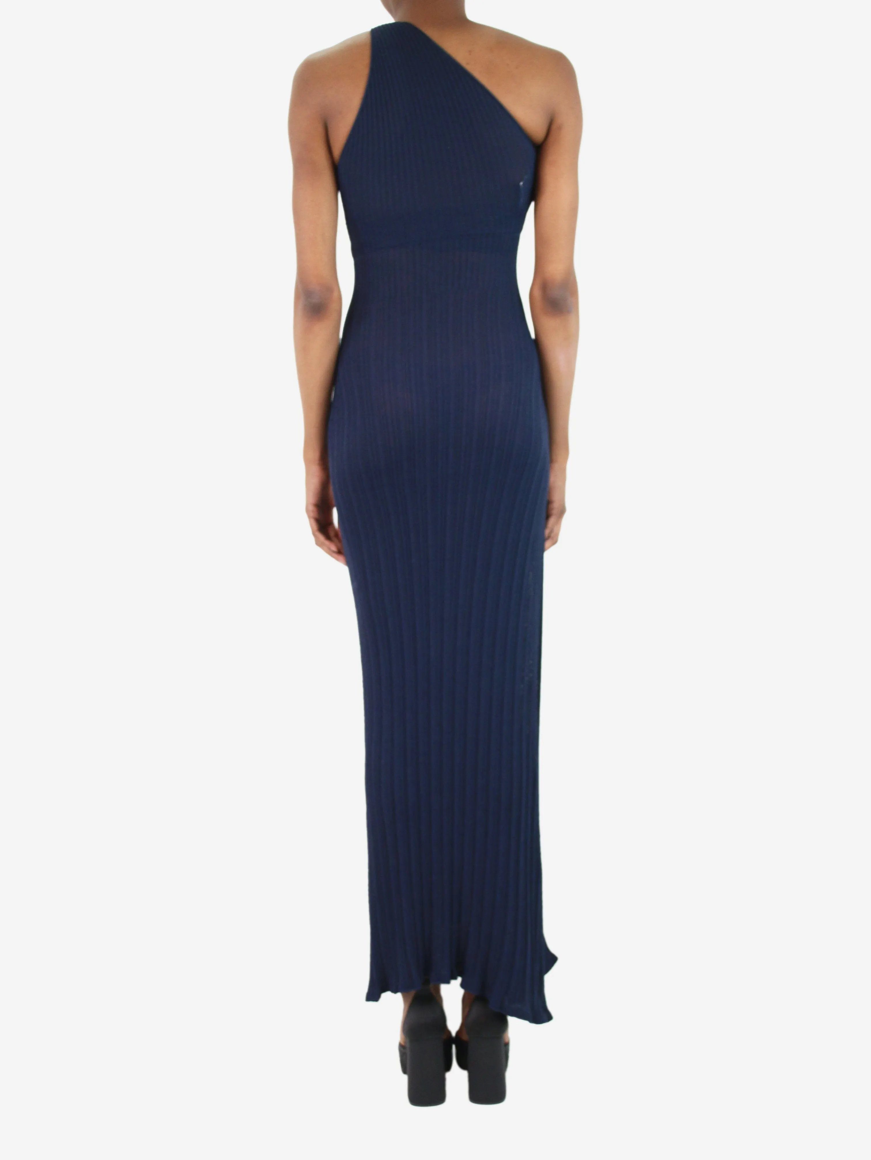 Navy Blue one-shoulder ribbed knit dress - size FR 36