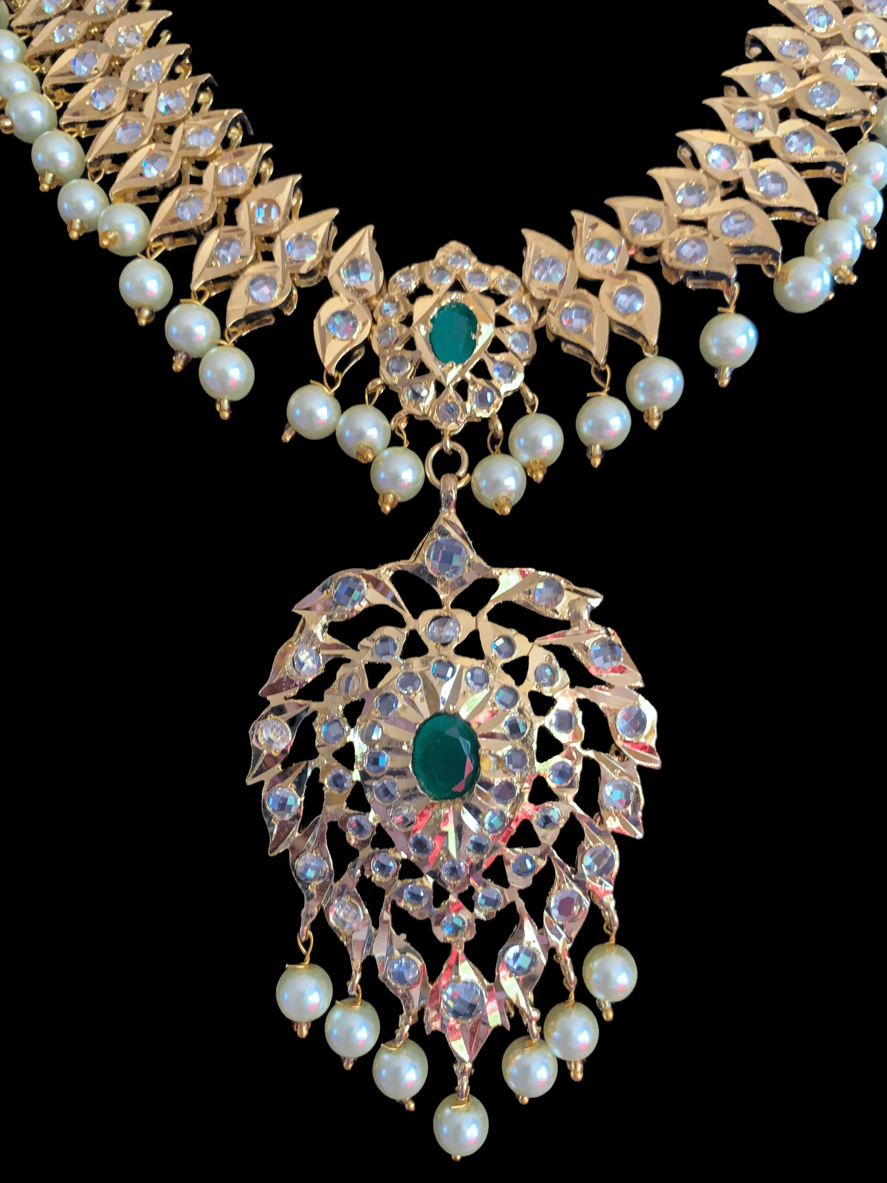 NS207  Ila nizami mango style bridal necklace with earrings in green ( READY TO SHIP  )