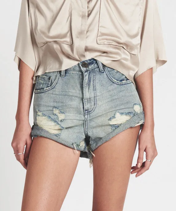 One Teaspoon Blue Storm High Waist Bandits Jean Shorts