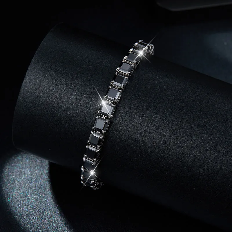 Pagoda Cut Moissanite Black Tennis Bracelet