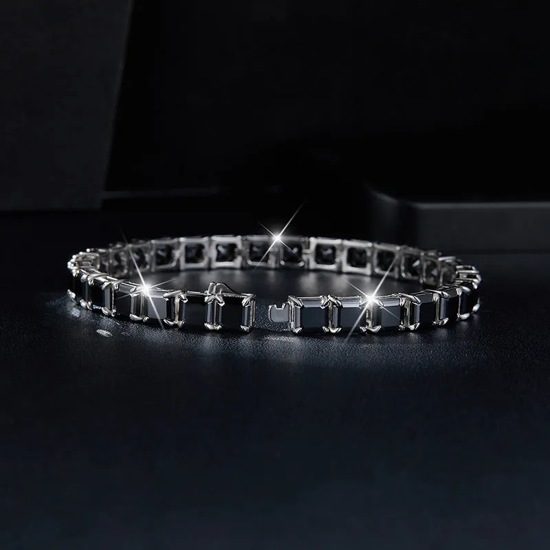 Pagoda Cut Moissanite Black Tennis Bracelet