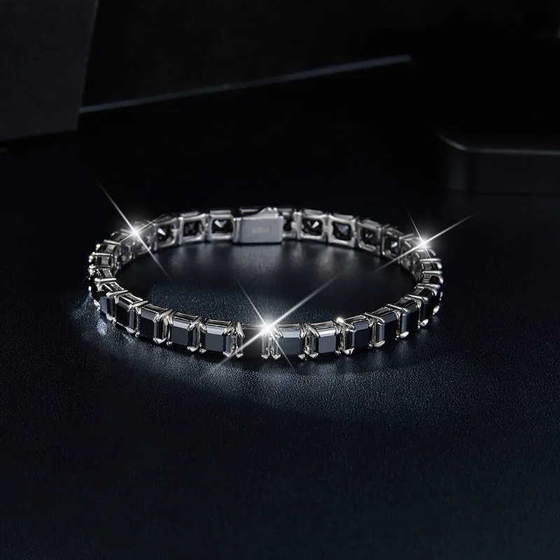 Pagoda Cut Moissanite Black Tennis Bracelet