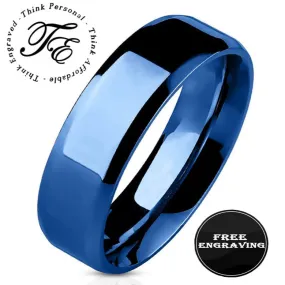 Personalized Women's Wedding Band - Blue Beveled Stainless Steel