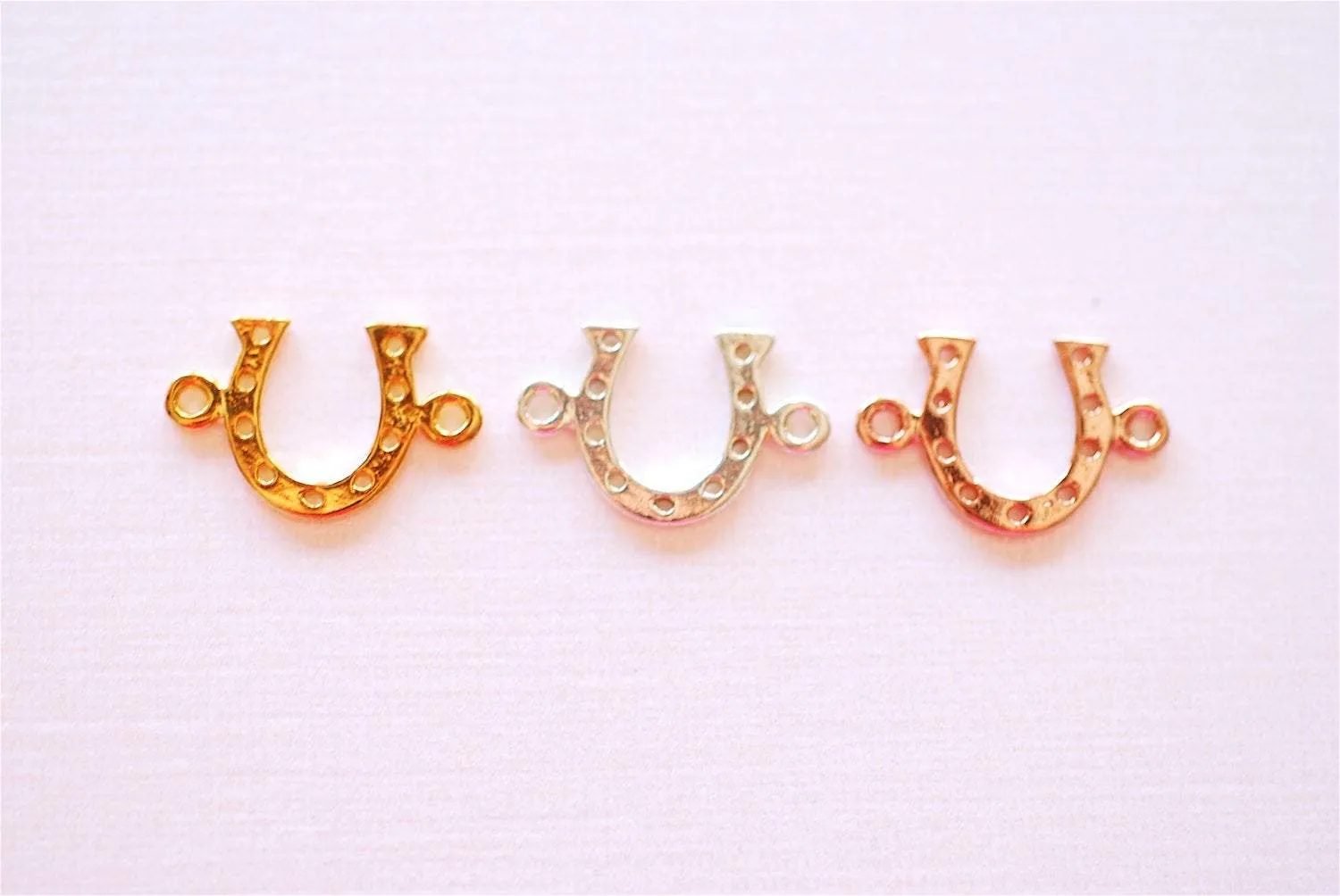 Pink Rose Gold Vermeil Horseshoe Connector Charm- 18k gold plated over Sterling Silver Horseshoe Charms, Gold Horseshoe Connector, 254