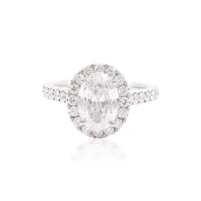 PLATINUM 2.00CT OVAL-CUT DIAMOND ENGAGEMENT RING WITH DIAMOND HALO 0.83CTW