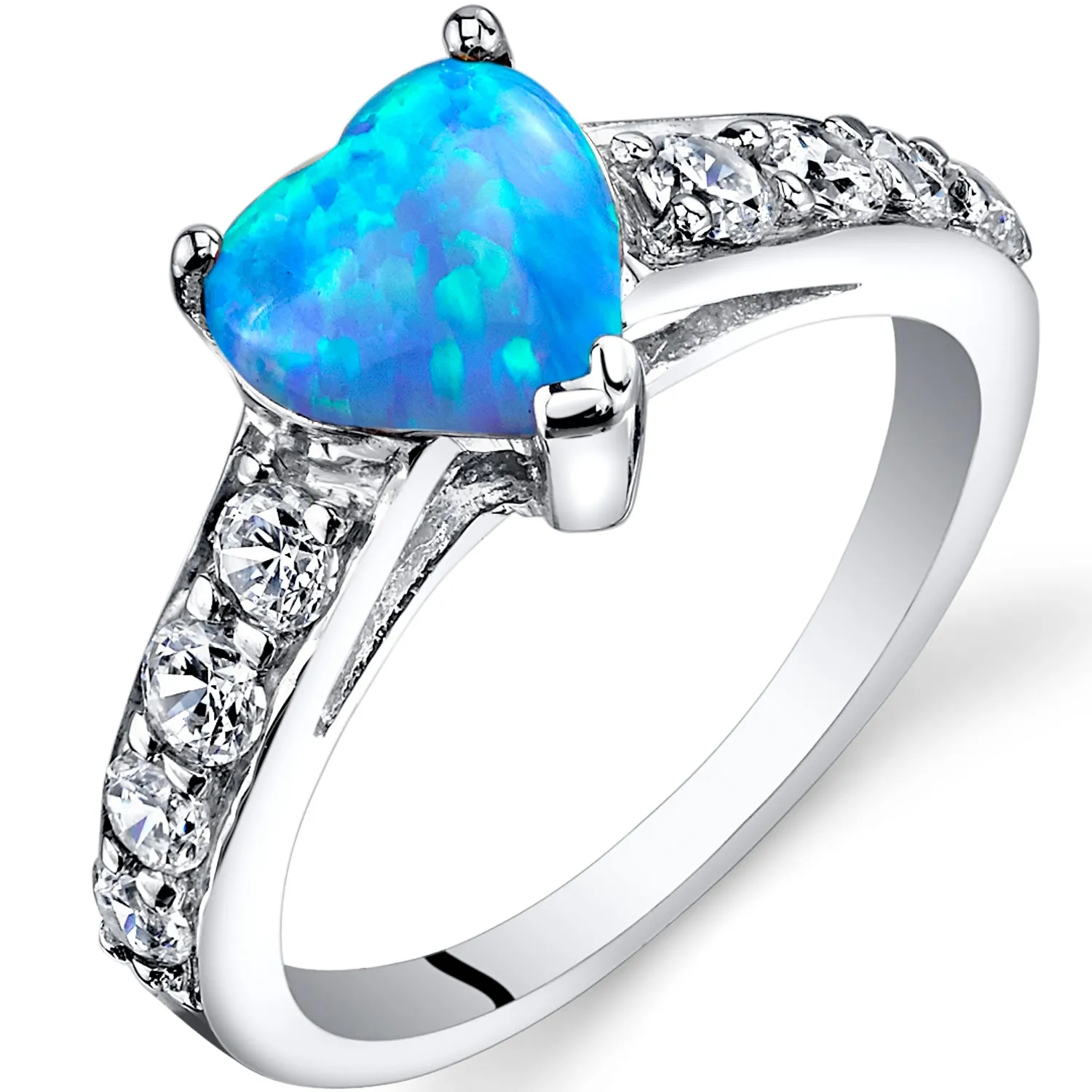 Powder Blue Opal Ring Sterling Silver Heart Shape 1 Carat Size 9