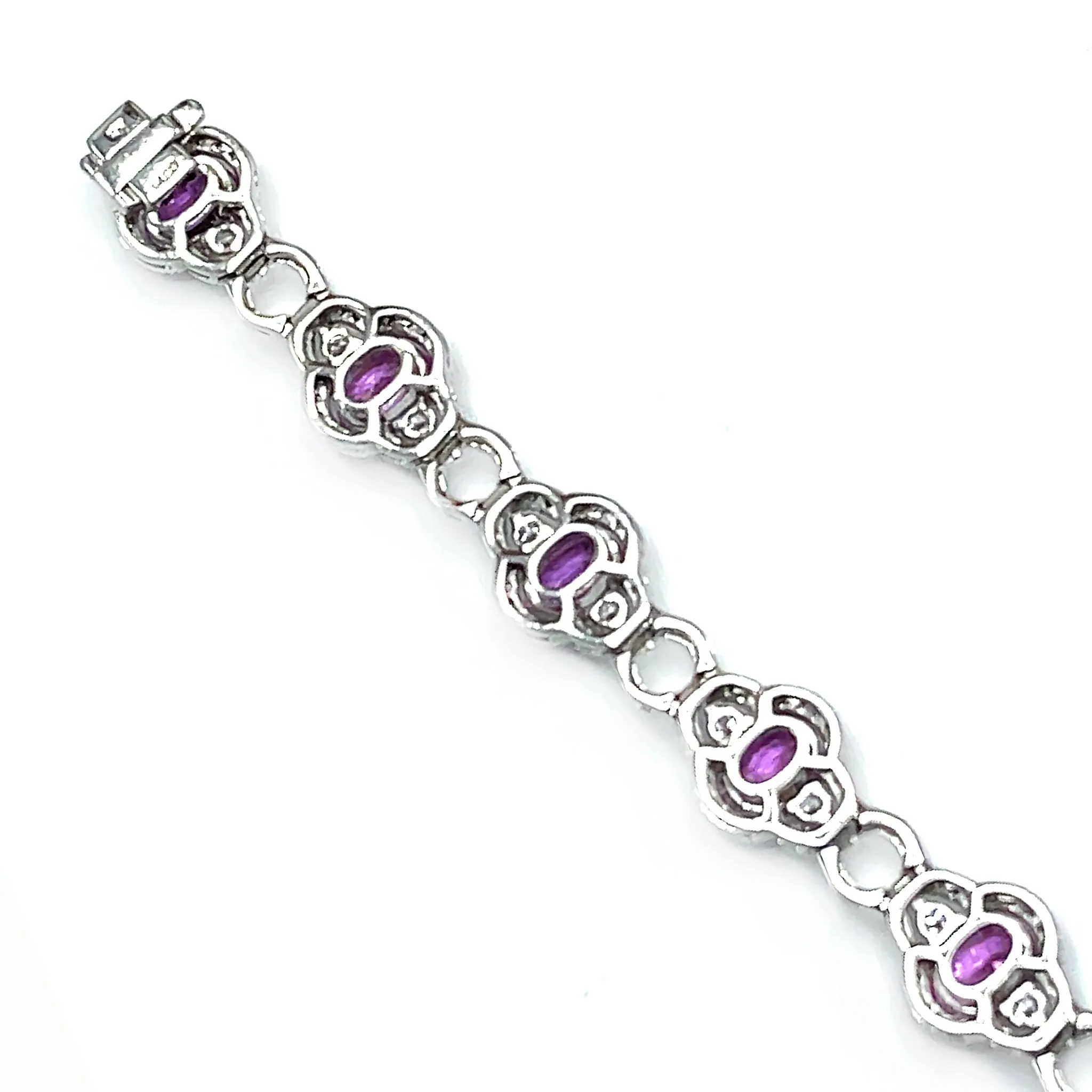 Pretty 18 kt White Gold with Pink Sapphire and Diamond Bracelet