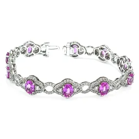 Pretty 18 kt White Gold with Pink Sapphire and Diamond Bracelet