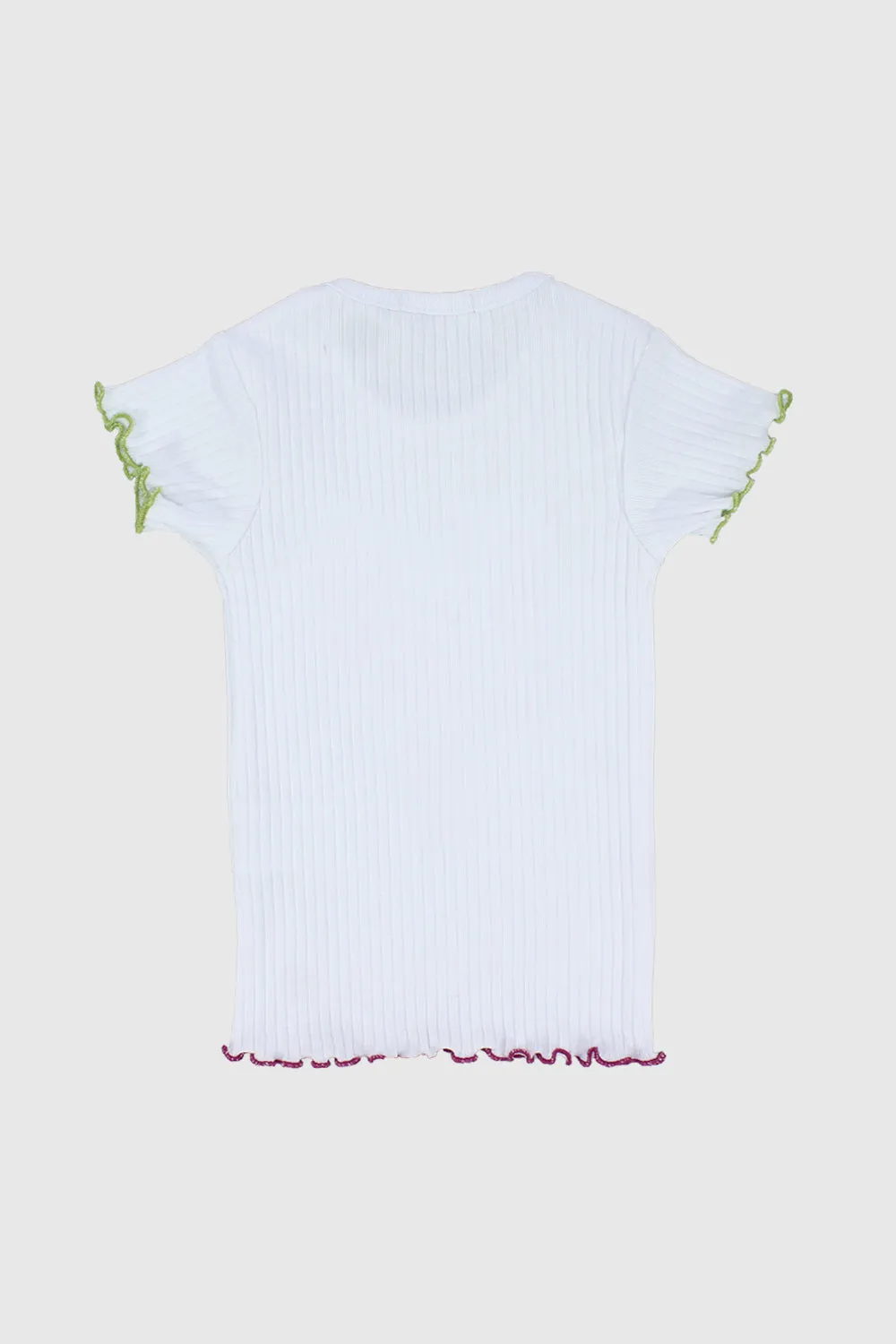 "Happy Sun" White Ribbed Short-Sleeved T-Shirt