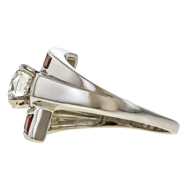 Retro Diamond & Ruby Bypass Ring