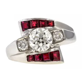 Retro Diamond & Ruby Bypass Ring