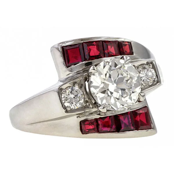 Retro Diamond & Ruby Bypass Ring