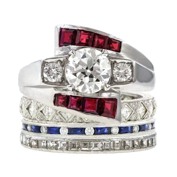 Retro Diamond & Ruby Bypass Ring