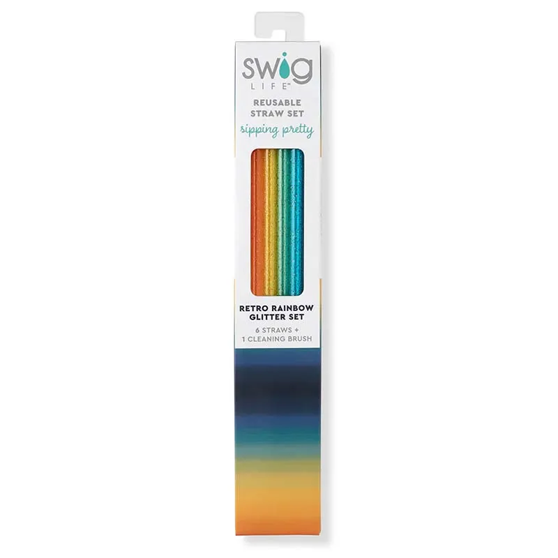 Retro Rainbow Tall Straw Set