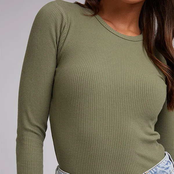 Rib Long Sleeve Top - Khaki