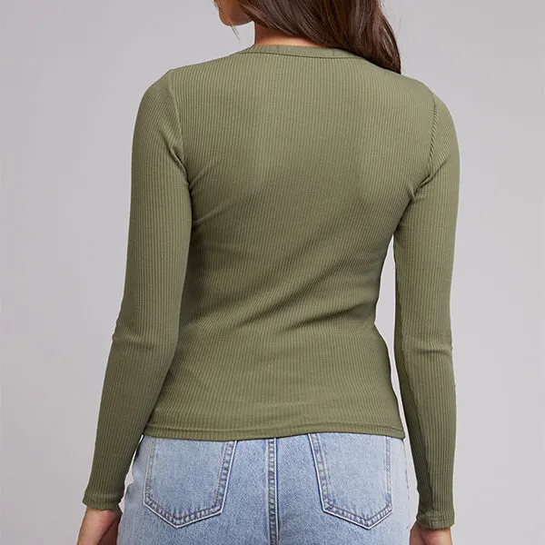 Rib Long Sleeve Top - Khaki