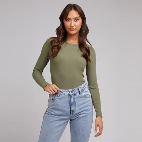 Rib Long Sleeve Top - Khaki