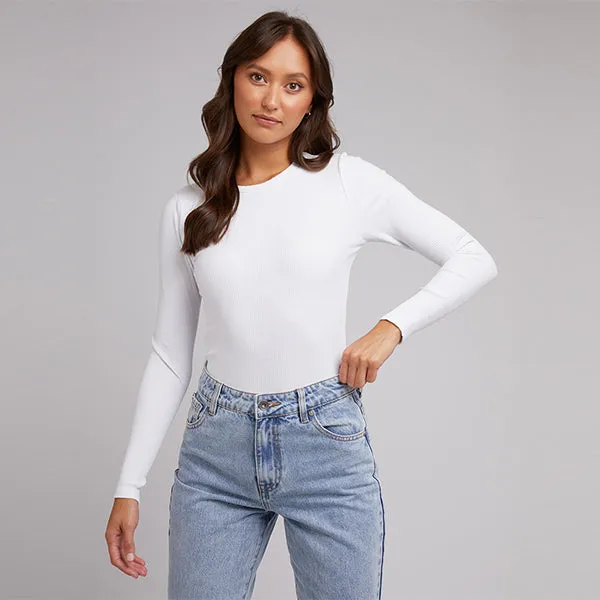 Rib Long Sleeve Top - White