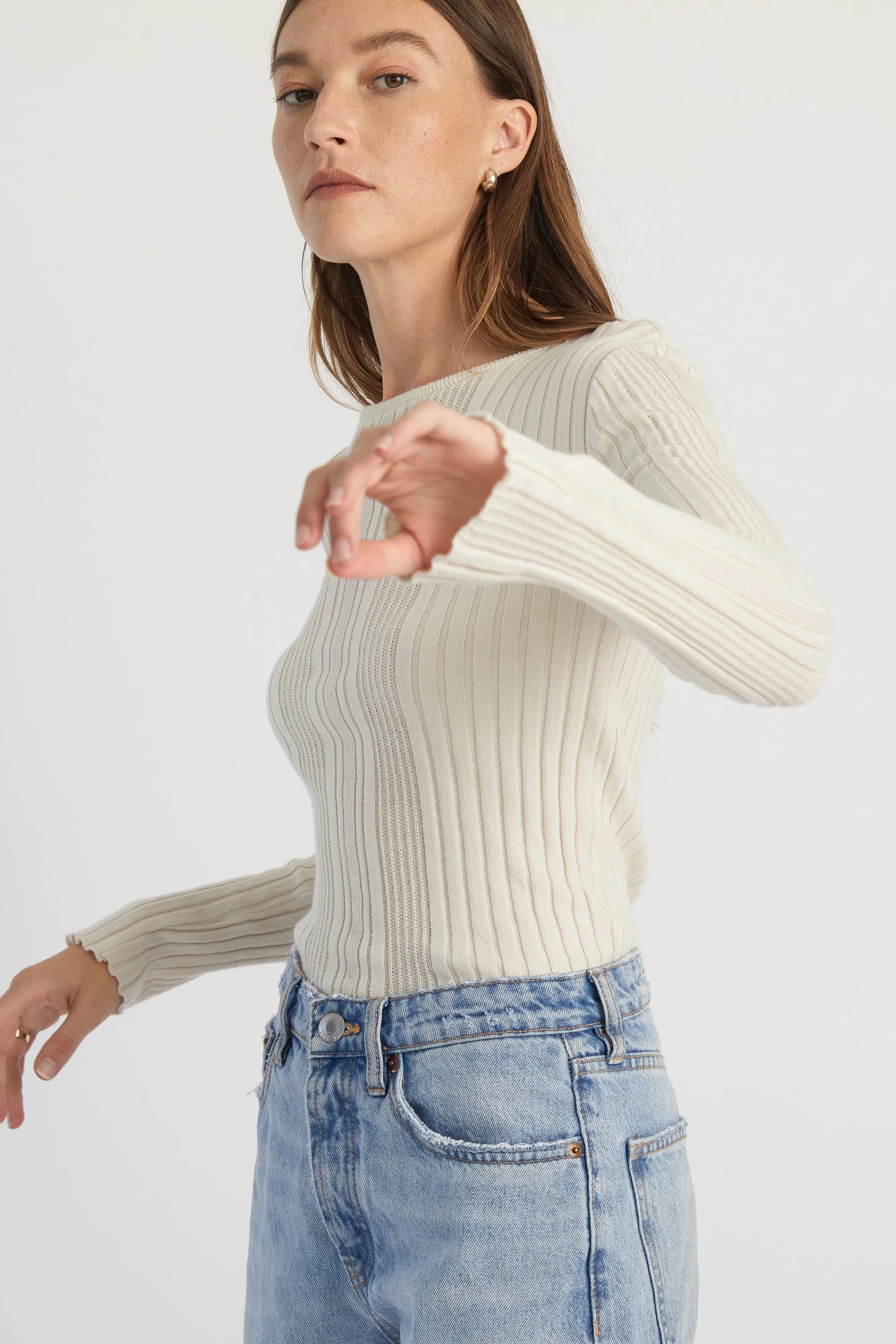 Ribbed Knit Long Sleeve Top