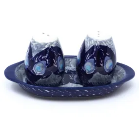 Salt & Pepper Set w/Tray in Peacock Glory