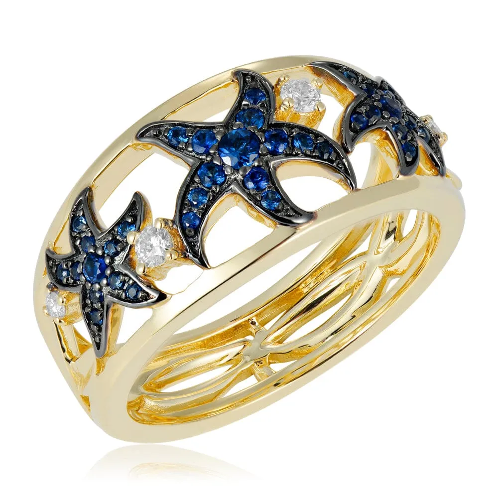 Sapphire Cushion Sea Star Ring