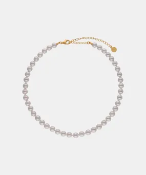 Sterling Silver Gold Plated Short Necklace for Women with Organic Pearl, 6mm Round White Pearl, 32/40cm Long, Ballet Collection