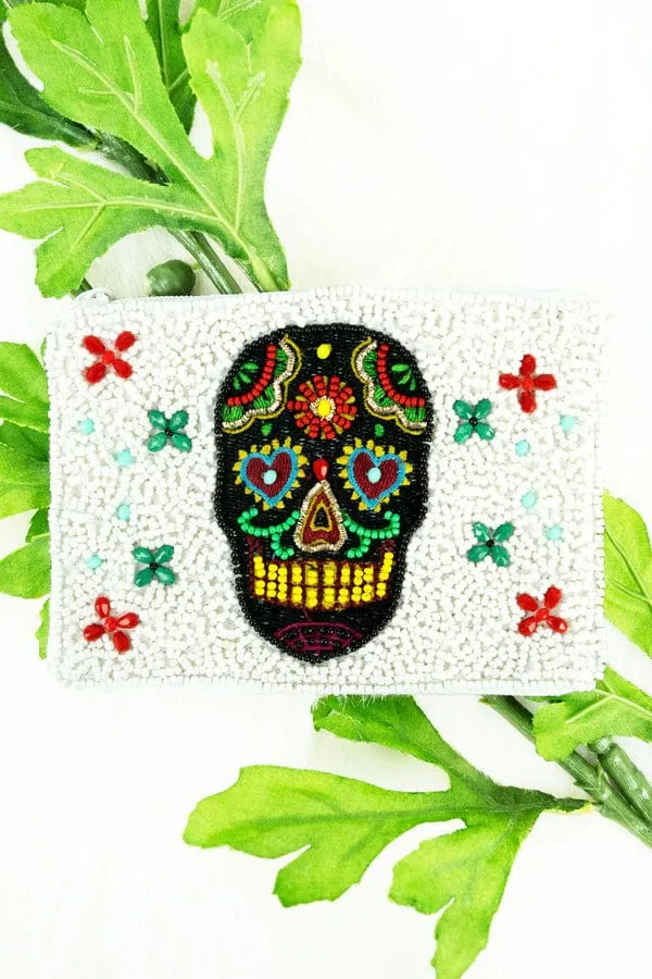 SUGAR SKULL beaded clutch