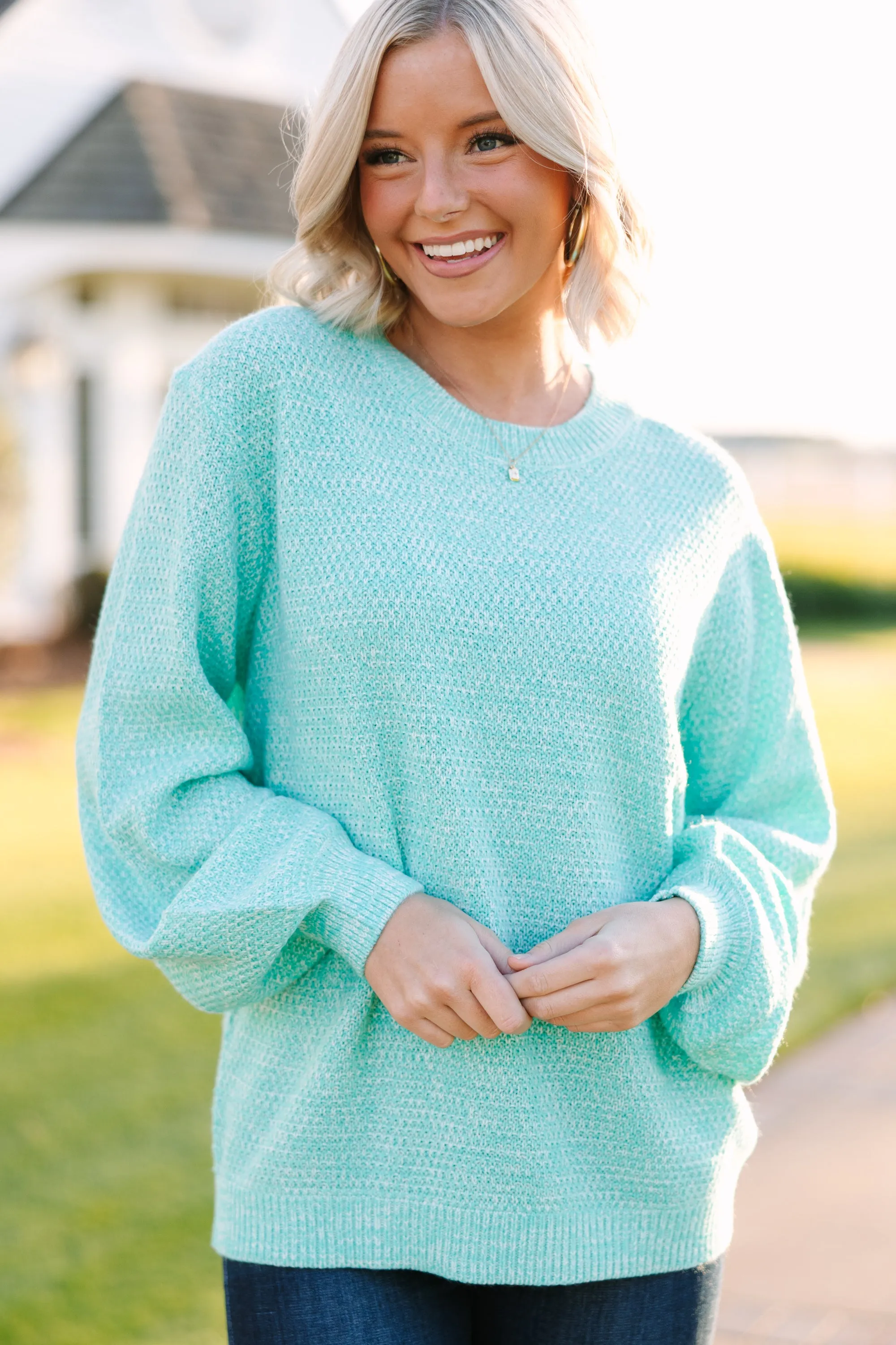 The Slouchy Mint Green Bubble Sleeve Sweater